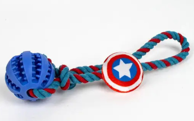 Captain America Wurf- Hundespielzeug mit Hundeball, blau/weiss