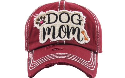 Dog Mom Washed Vintage Ballcap burgundy