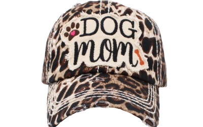 Dog Mom Washed Vintage Ballcap leopard