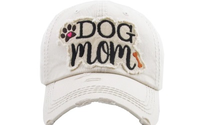 Dog Mom Washed Vintage Ballcap white