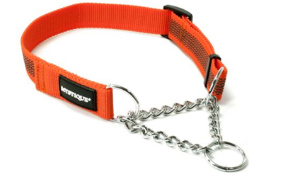 Mystique gummiertes Hundehalsband mit Durchzugskette, neonorange