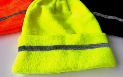 Unisex Strickmütze neongelb, mit Reflektorstreifen